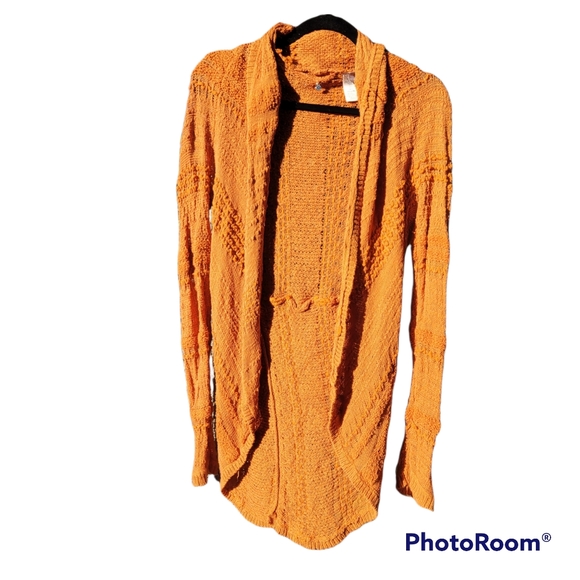 Anthropologie Knitted Knotted Orange Cardigan | Size M - Picture 2 of 7